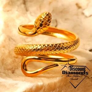 Snake Ring 18K Yellow Gold on 925 Silver - One Size Fits All